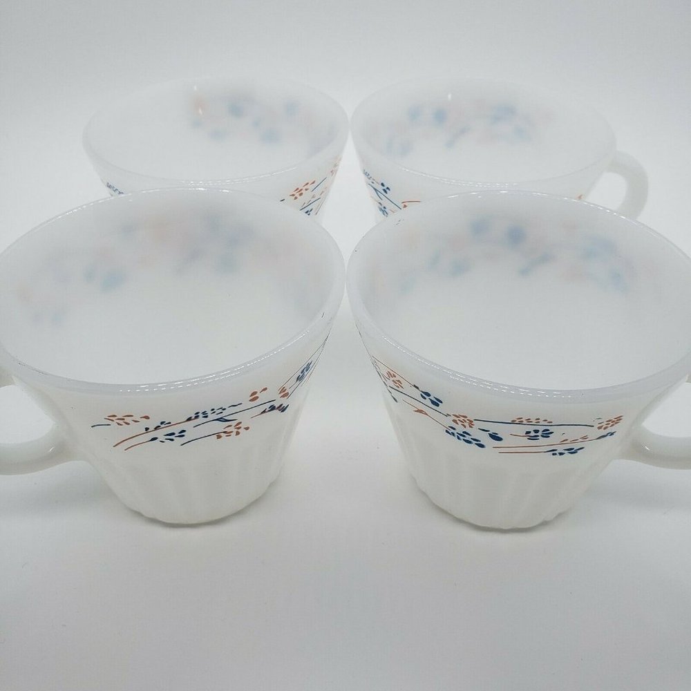 4 TERMOCRISA MEXICO FLORAL MILK GLASS COFFEE CUP